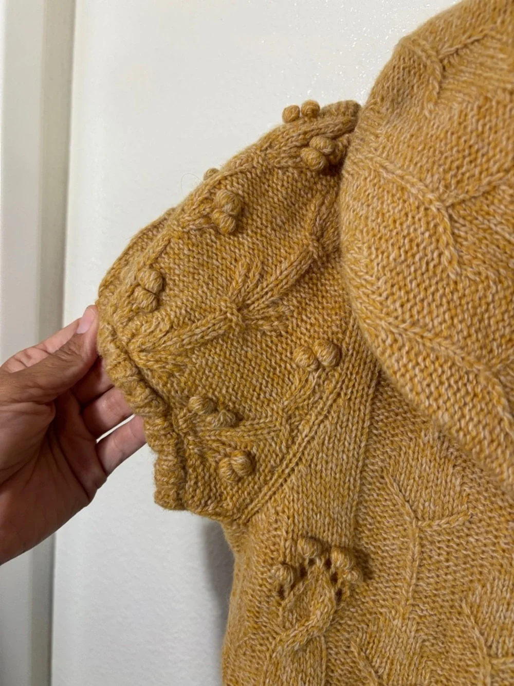 Leifsdottir Mustard Chunky Knit Sleeve Sweater Wooden Buttons Wool Blend Size S